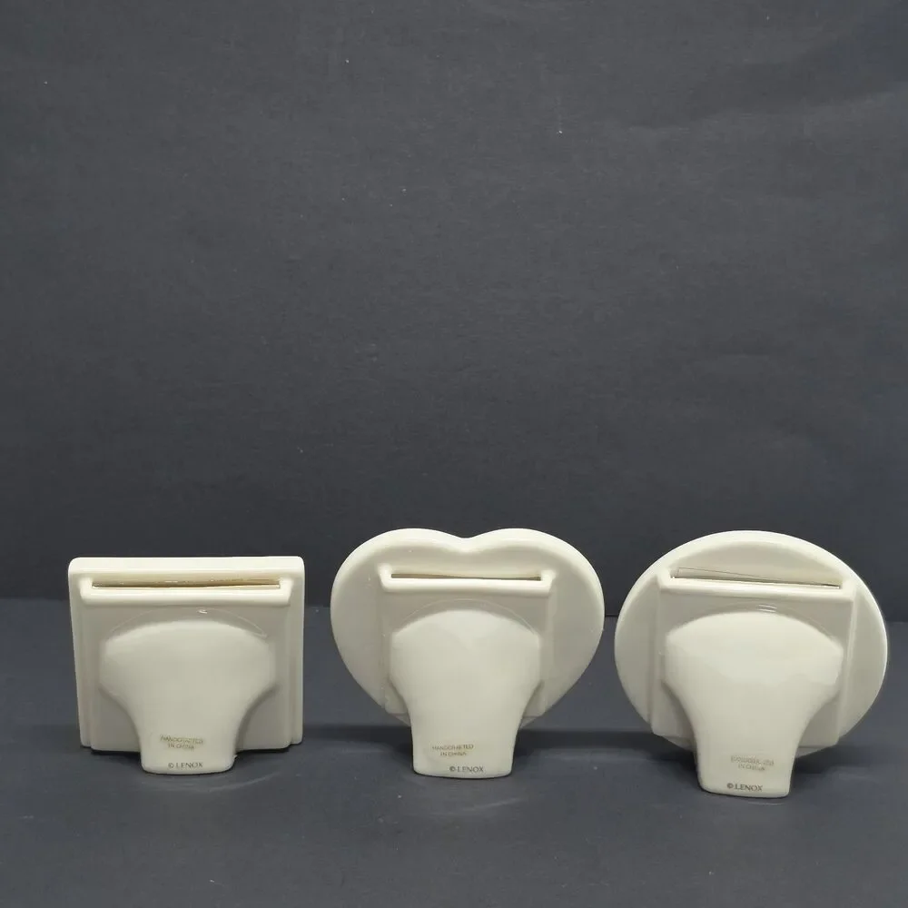 LENOX 3 DIFFERENT MINI IVORY PORCELAIN PICTURE FRAMES HEART CIRCLE SQUARE